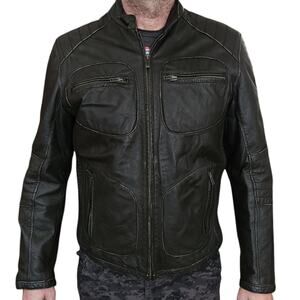 BLACK RIVET men's moto motorcycle black distressed leather bikercore jacket Sz L